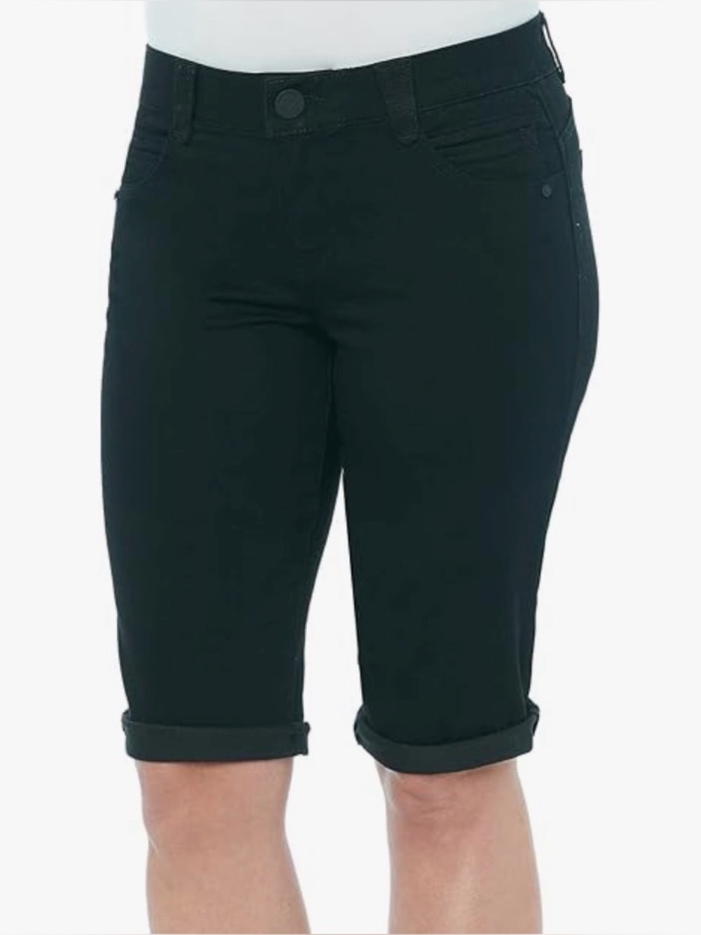 🔥Democracy Ab Solution Black 13”Bermuda Jean Shorts Cotton Blend Size 12, NWOT